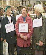 Women pensioners protesting