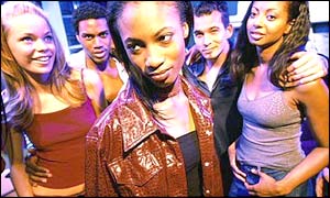 Three young girls with arms around each other