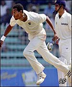 Merv Dillon bowling in Bombay