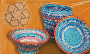 Baskets made from recycled plastic bags
