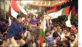 Supporters of Mutahidda Majlis-e-Amal (MMA) celebrating