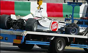 Jacques Villeneuve crashed at the 140mph Spoon Curve
