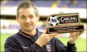 George Burley poses with his manager of the month award in December 2000, he is later named as manger of the year