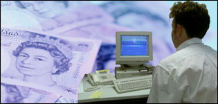 Man, computer and cash