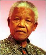 Nelson Mandela wearing an Aids awareness ribbon