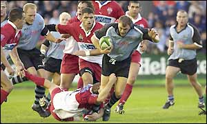 Cardiff's Craig Morgan runs into trouble as he looks to make progress