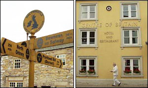 Haltwhistle sign and Centre of Britain Hotel
