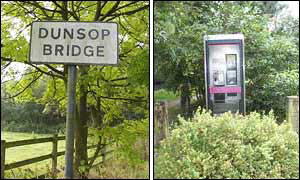 Dunsop Bridge sign and phone box