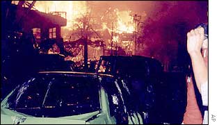 Flames burn throughout a wide area