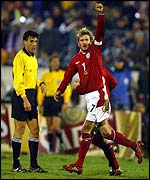 Beckham celebrates England's victory
