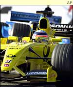 Takuma Sato leads one of the Renaults during the Japanese Grand Prix
