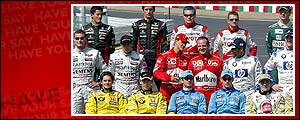 Formula One drivers pose for photographers prior to start the final of the Japanese Formula One Grand Prix