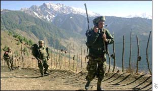 Indian troops near the Line of Control in Jibril.