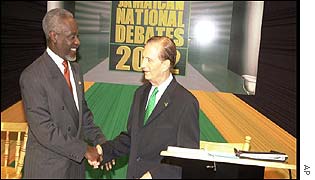 Jamaican Prime Minister P J Patterson and opposition leader Edward Seaga