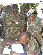 Jamaican soldiers cast their votes