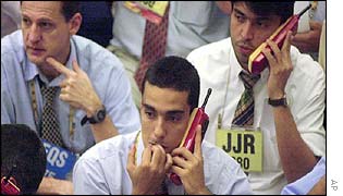 The floor of the BM&F futures and commodities market in Sao Paulo, Brazil 