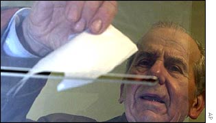 Elderly man votes in Belgrade