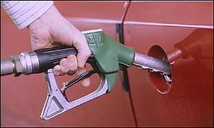 A man filling his car with petrol 