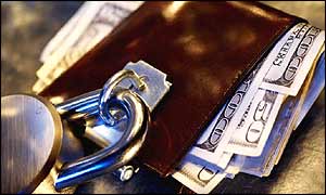 A wallet with a padlock