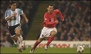 Ryan Giggs in action against Argentina
