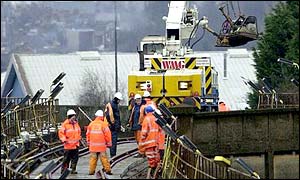 Engineers at work on a railway line