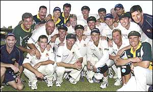 Australia celebrate their victory over Pakistan in Sharjah