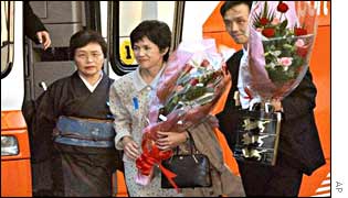 Yukiko Okudo, centre, and husband Kaoru Hasuike are among the five Japanese abductees