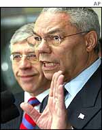 US Secretary of State Colin Powell [r] with UK Foreign Secretary Jack Straw