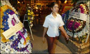 Wreaths outside the British embassy in Kuta, Bali