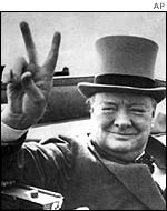 Winston Churchill makes 'V for Victory' gesture