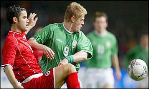 Action from the Republic of Ireland's Euro 2004 qualifier against Switzerland in Dublin