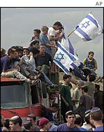 Settlers at protest in the West Bank