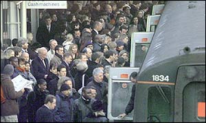 Train commuters at Croydon station