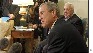 George Bush and Ariel Sharon