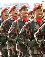 Indonesian soldiers marching