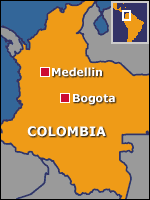 Map of Colombia showing Bogota and Medellin