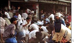 Bangladeshi police crackdown during a protest