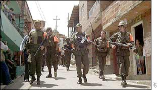 Colombian soldiers patrol Medellin