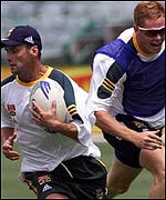 Kirsten enjoys a rugby game during training