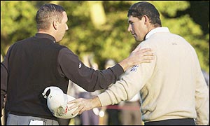 Padraig Harrington is forced to take three off the 17th tee allowing Garcia to win the match 2 & 1