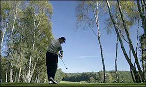 Ernie Els tees off during the afternoon round and another fine performance sees him go four up