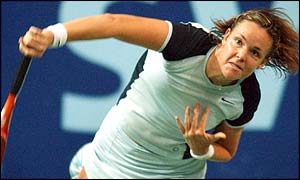 Lindsay Davenport in action in Switzerland