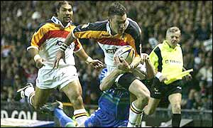 Michael Withers runs through to score a try for Bradford 