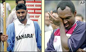 India spinner Harbhajan Singh and West Indies captain Carl Hooper