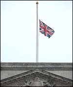 Union Jack at half mast at Buckingham Palace