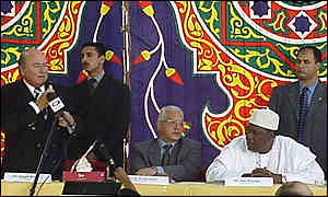 Sepp Blatter (left) opens the building