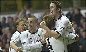 Robbie Keane celebrates his brace for Tottenham against Bolton