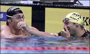 Olympic champion Pieter van den Hoogenband (left) and swimming star Ian Thorpe (right)