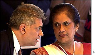 President Chandrika Kumaratunga, right, and Prime Minister Ranil Wickremesinghe 