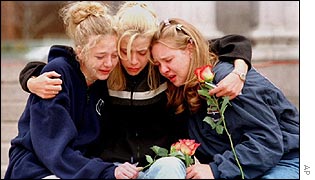 Students grieve after the Columbine massacre